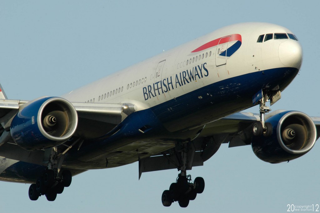 The evening sun lighting up the engines beautifully as it lands at Heathrow, 27 May 2005.