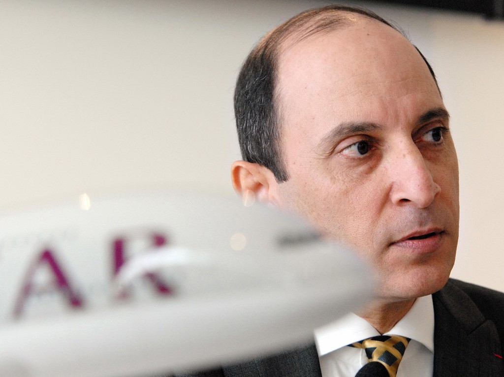 Le Bourget, FRANCE: Qatar Airways Chief Executive Officer Akbar Al-Baker listens questions after signing a contract  during the 47th Paris International air show at Le Bourget airport 18 June 2007. Qatar Airways announced an order for three Airbus A380 superjumbo airliners and confirmed an order for 80 mid-sized A350 aircraft on the first day of the Paris Air Show on Monday.  AFP PHOTO  ERIC PIERMONT (Photo credit should read ERIC PIERMONT/AFP/Getty Images)