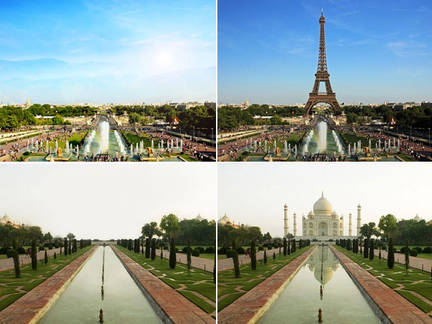 Fotos mostram paisagem com a Torre Eiffel e o Taj Mahal apagados (Foto: Designcrowd.com/Divulgação)
