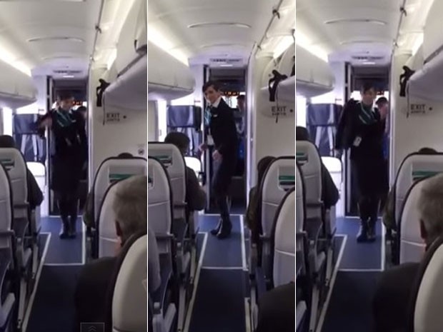 Comissária de bordo dança música Uptown Funk para passageiros (Foto: Reprodução/Youtube/Charlie Sierra)