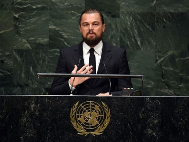 Leonardo DiCaprio discursa na Conferência do Clima em Nova York_corte 690 (Foto: Timothy A. Clary/AFP)