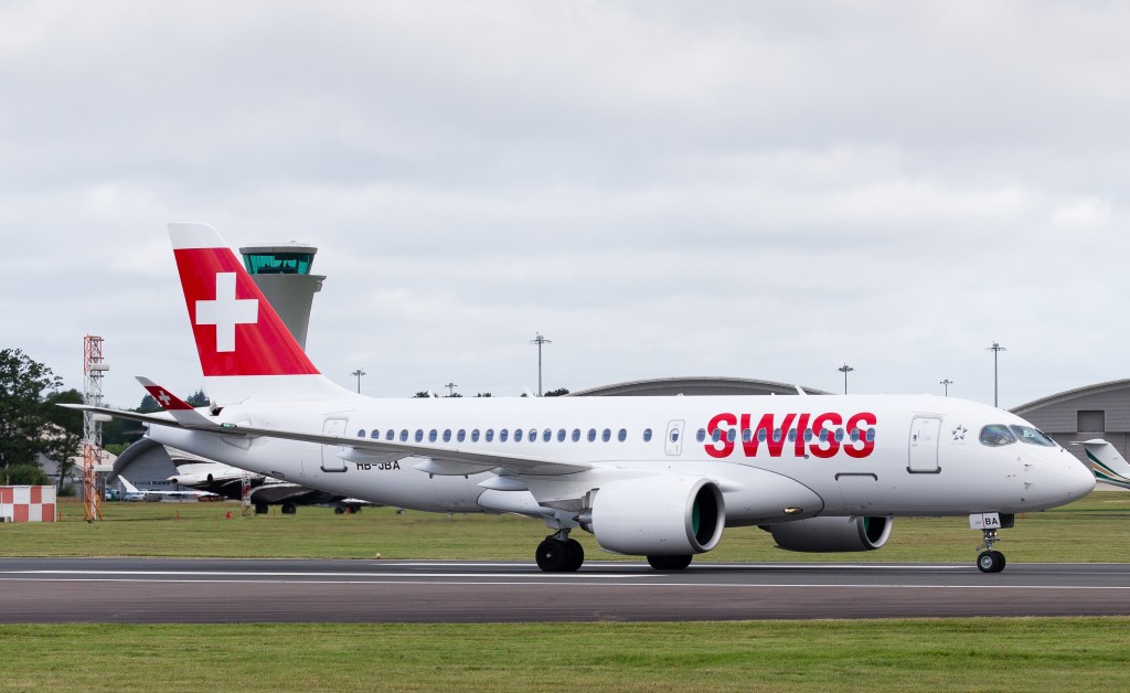 Bombardier First SWISS CS100 first flight