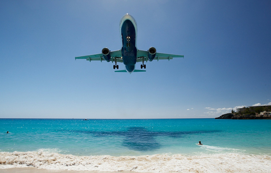 O aeroporto internacional Princesa Juliana, em St. Maarten, nas Antilhas Holandesas, no Caribe