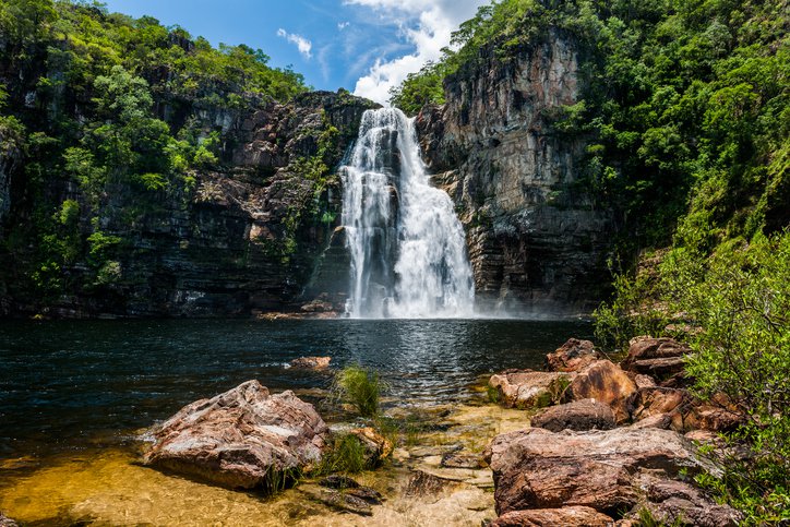 Uma das cachoeiras do Parque Nacional da Chapada dos Veadeiros, entre os municpios de Alto Paraso de Gois, Cavalcante e Colinas do Sul