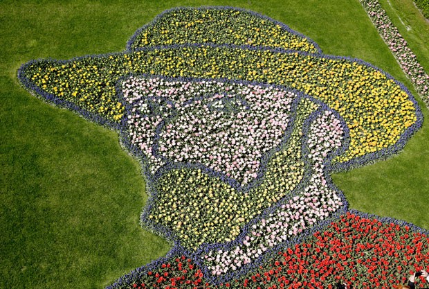 Autorretrato de Van Gogh foi formado com milhares de tulipas no Keukenhof, famoso parque da Holanda (Foto: Keukenhof/Divulgação)