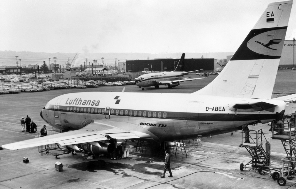 Erste Boeing 737 fr Lufthansa whrend dere Fertigung bei Boeing in Seattle/USA (1967) Foto: Boeing / Lufthansa     1967 CHD 345-2-3