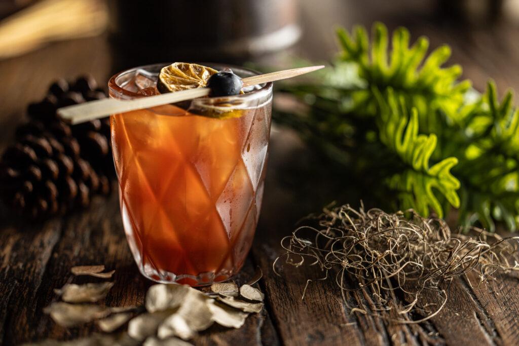 Drink autoral Elixir da Mata - Vodka, melaço de cana, jabuticaba e água com gás (Drink frutado, cítrico e refrescante). Crédito: Rafael Criscuolo